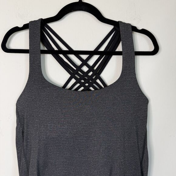 Lululemon Size 12 Wild Sports Bra Tank Top Heathered Black Strappy Athleisure - Picture 3 of 9